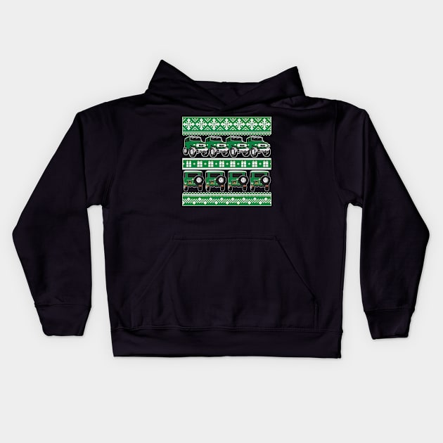 FJ40 Christmas Sweater in Green Kids Hoodie by Bulloch Speed Shop